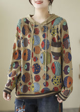 Load image into Gallery viewer, Art Khaki Hooded Print Knit Sweatshirt Streetwear Winter