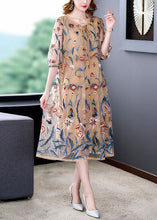 Load image into Gallery viewer, Art Khaki O-Neck Embroideried Tulle A Line Dress Summer