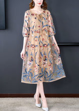 Load image into Gallery viewer, Art Khaki O-Neck Embroideried Tulle A Line Dress Summer