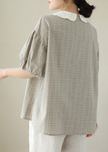 Load image into Gallery viewer, Art Khaki Peter Pan Collar Plaid Cotton Blouses Summer