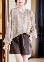 Load image into Gallery viewer, Art Light Coffee O-Neck Embroideried Chiffon Top And Slip Two Piece Set Long Sleeve