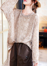 Load image into Gallery viewer, Art Light Coffee O-Neck Embroideried Chiffon Top And Slip Two Piece Set Long Sleeve