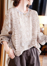 Load image into Gallery viewer, Art Light Coffee O-Neck Embroideried Chiffon Top And Slip Two Piece Set Long Sleeve