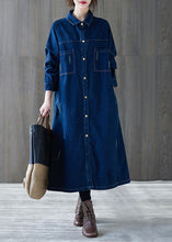 Load image into Gallery viewer, Art Navy Peter Pan Collar Button Patchwork Denim Shirts Dresses Spring