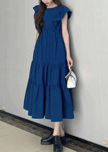 Load image into Gallery viewer, Art Navy Slim Fit Patchwork Wrinkled Cotton Long Dress Petal Sleeve