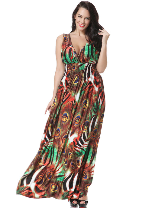 Art Patchwork Print High Waist Ice Size Maxi Dress Sleeveless