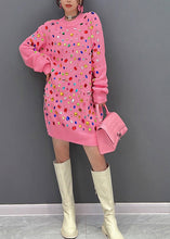 Load image into Gallery viewer, Art Pink O-Neck Bright Diamond Knit Mid Dress Winter