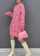 Load image into Gallery viewer, Art Pink O-Neck Bright Diamond Knit Mid Dress Winter