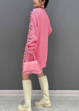 Load image into Gallery viewer, Art Pink O-Neck Bright Diamond Knit Mid Dress Winter