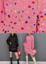 Load image into Gallery viewer, Art Pink O-Neck Bright Diamond Knit Mid Dress Winter