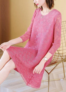 Art Pink O-Neck Long sleeve Maxi Summer Lace Dress