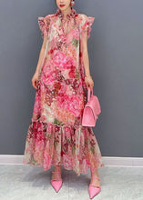 Load image into Gallery viewer, Art Pink Ruffled Print Patchwork Chiffon Two Piece Set Dresses Summer