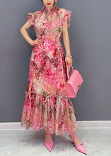 Load image into Gallery viewer, Art Pink Ruffled Print Patchwork Chiffon Two Piece Set Dresses Summer