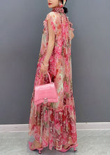 Load image into Gallery viewer, Art Pink Ruffled Print Patchwork Chiffon Two Piece Set Dresses Summer