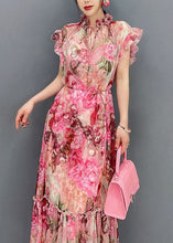 Load image into Gallery viewer, Art Pink Ruffled Print Patchwork Chiffon Two Piece Set Dresses Summer