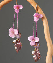 Load image into Gallery viewer, Art Pink Sterling Silver Floral Water Drop Drop Earrings