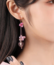 Load image into Gallery viewer, Art Pink Sterling Silver Floral Water Drop Drop Earrings