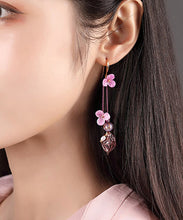 Load image into Gallery viewer, Art Pink Sterling Silver Floral Water Drop Drop Earrings