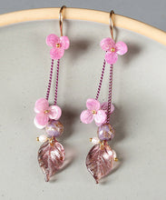 Load image into Gallery viewer, Art Pink Sterling Silver Floral Water Drop Drop Earrings