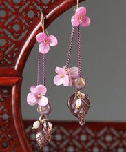 Load image into Gallery viewer, Art Pink Sterling Silver Floral Water Drop Drop Earrings