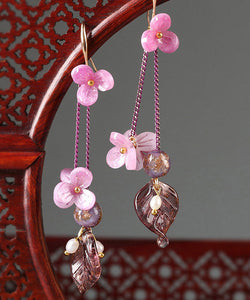 Art Pink Sterling Silver Floral Water Drop Drop Earrings