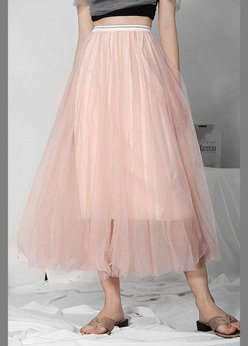 Art Pink Tulle Elastic Waist A Line  Skirt