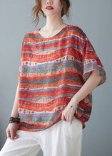 Load image into Gallery viewer, Art Red O Neck Print Patchwork Linen T Shirt Tops Short Sleeve