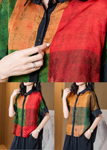 Load image into Gallery viewer, Art Red Peter Pan Collar Print Patchwork Silk Shirt Tops Summer