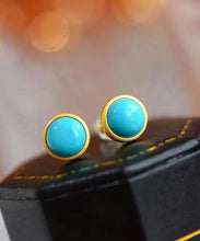 Load image into Gallery viewer, Art Sterling Silver Overgild Turquoise Stud Earrings