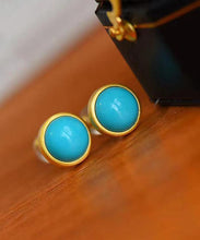 Load image into Gallery viewer, Art Sterling Silver Overgild Turquoise Stud Earrings