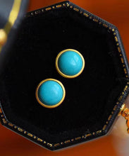 Load image into Gallery viewer, Art Sterling Silver Overgild Turquoise Stud Earrings