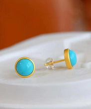 Load image into Gallery viewer, Art Sterling Silver Overgild Turquoise Stud Earrings