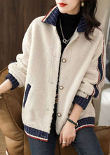 Load image into Gallery viewer, Art White Peter Pan Collar Pockets Patchwork Faux Fur Jackets Fall