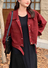 Load image into Gallery viewer, Art Wine Red Peter Pan Collar Button Patchwork Cotton Coat Fall