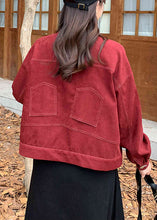 Load image into Gallery viewer, Art Wine Red Peter Pan Collar Button Patchwork Cotton Coat Fall