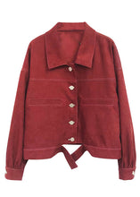 Load image into Gallery viewer, Art Wine Red Peter Pan Collar Button Patchwork Cotton Coat Fall