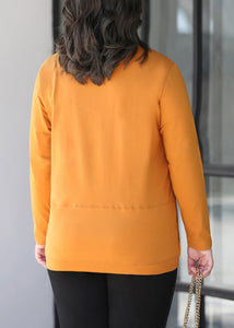 Art Yellow O-Neck Embroideried Tops Long Sleeve