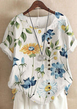 Load image into Gallery viewer, Art Yellow Print O Neck Patchwork Linen T Shirts Top Summer