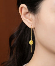 Load image into Gallery viewer, Art Yellow Sterling Silver Overgild Beeswax Amber Drop Earrings