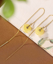 Load image into Gallery viewer, Art Yellow Sterling Silver Overgild Beeswax Amber Drop Earrings