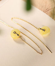 Load image into Gallery viewer, Art Yellow Sterling Silver Overgild Beeswax Amber Drop Earrings