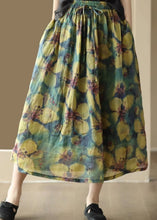 Load image into Gallery viewer, Art Yellow Wrinkled Pockets Patchwork Linen Skirts Summer