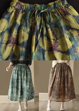 Load image into Gallery viewer, Art Yellow Wrinkled Pockets Patchwork Linen Skirts Summer