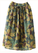 Load image into Gallery viewer, Art Yellow Wrinkled Pockets Patchwork Linen Skirts Summer