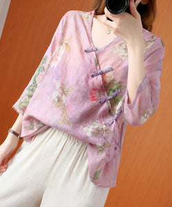 Art purple print shirts women v neck asymmetric Knee summer shirts