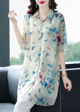 Load image into Gallery viewer, Beautiful Apricot Peter Pan Collar Butterfly Print Chiffon Shirts Top Summer