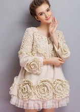 Load image into Gallery viewer, Beautiful Beige O-Neck Tulle Patchwork Applique Mink Velvet Coats Spring