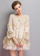 Load image into Gallery viewer, Beautiful Beige O-Neck Tulle Patchwork Applique Mink Velvet Coats Spring