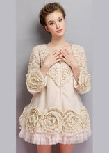 Load image into Gallery viewer, Beautiful Beige O-Neck Tulle Patchwork Applique Mink Velvet Coats Spring