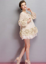 Load image into Gallery viewer, Beautiful Beige O-Neck Tulle Patchwork Applique Mink Velvet Coats Spring